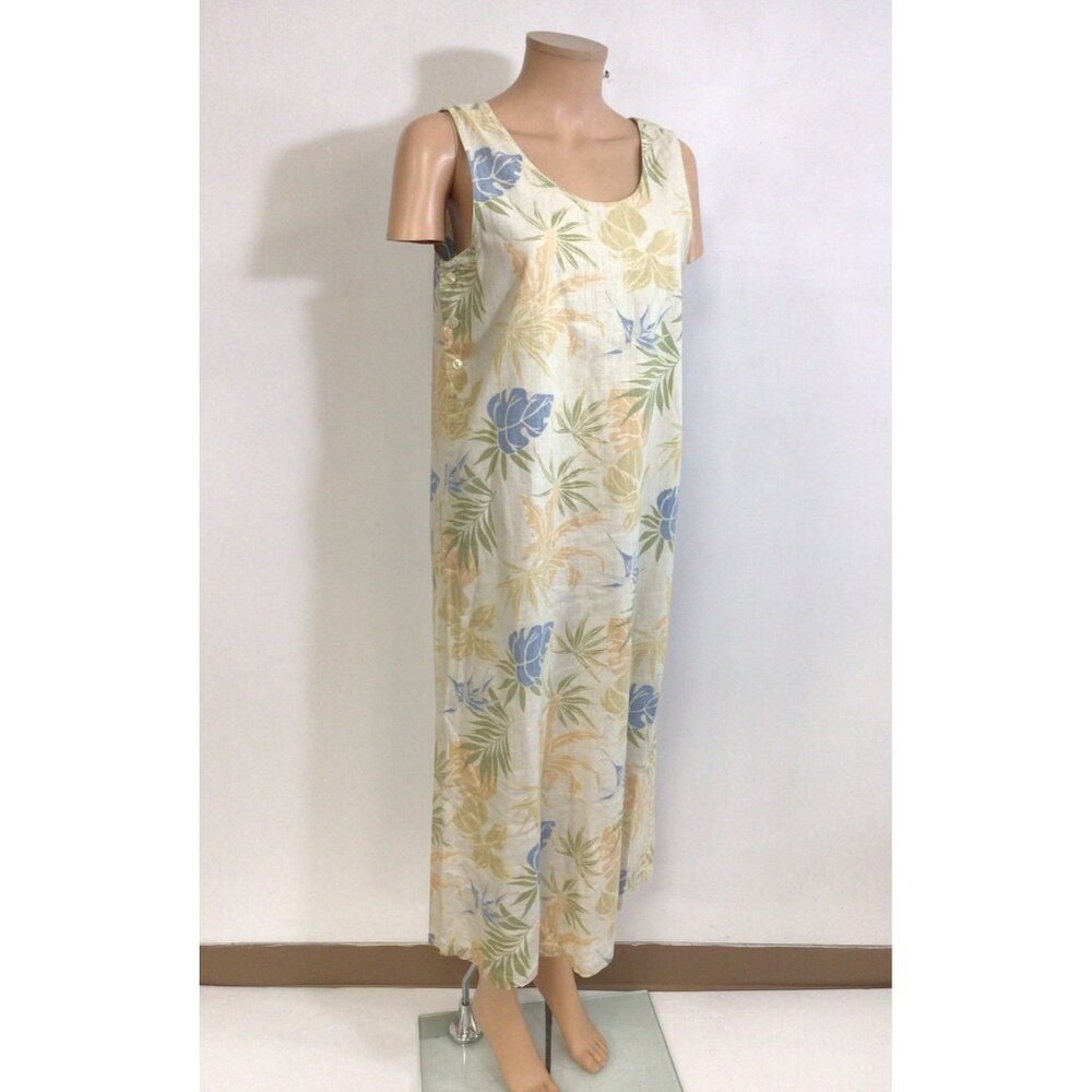 Jane Ashley Floral Linen Maxi Dress Resortwear Womens Medium